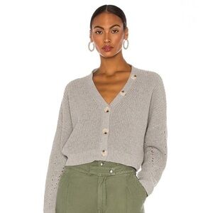 LINE & DOT Revolve Scarlett Pointelle Gray V-Neck Long Sleeve Cardigan Sz XS